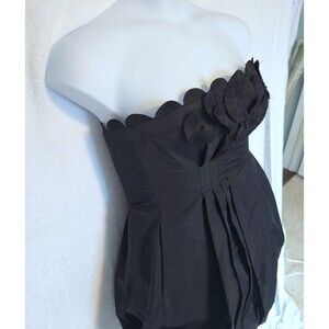 New BCBG MaxAzria Women's Sz 8 Black Taffeta Dress Strapless Mini Bubble Hem